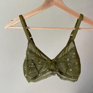Moss Green Lace Sheer Floral Bralette fairy whimsy | Size L